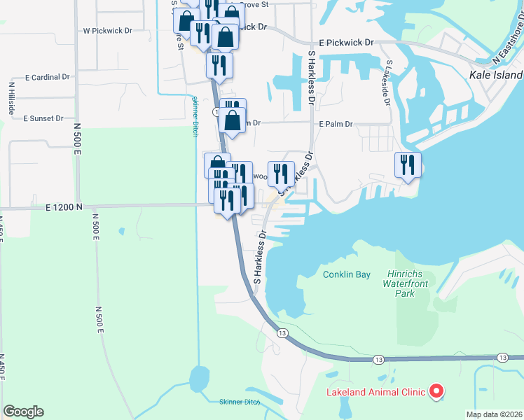 map of restaurants, bars, coffee shops, grocery stores, and more near South Harkless Drive in Syracuse