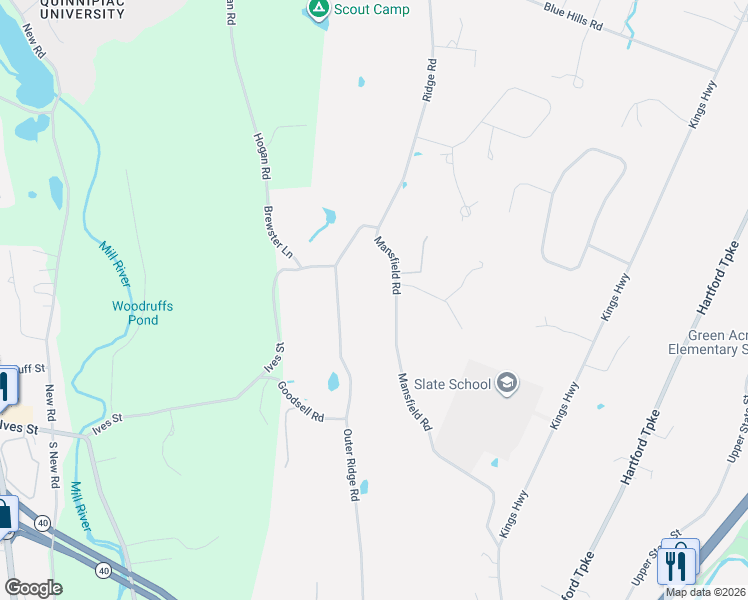 map of restaurants, bars, coffee shops, grocery stores, and more near 369 Mansfield Road in North Haven