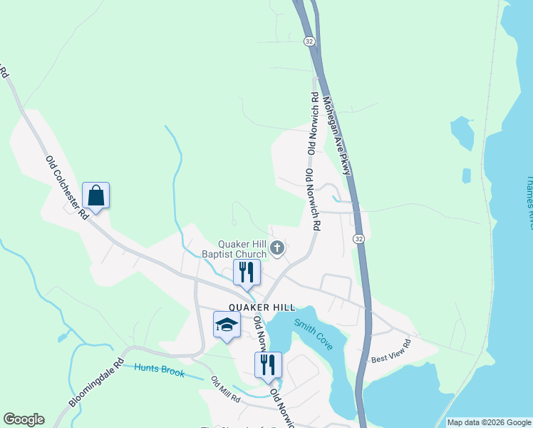 map of restaurants, bars, coffee shops, grocery stores, and more near in Southeastern Connecticut Planning Region
