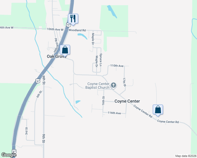 map of restaurants, bars, coffee shops, grocery stores, and more near 1520 Coyne Center Road in Milan