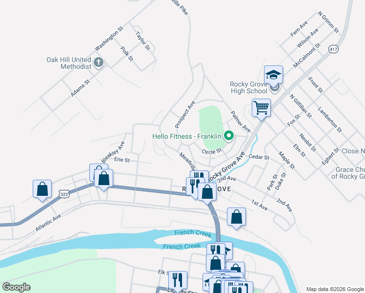 map of restaurants, bars, coffee shops, grocery stores, and more near 549 Waterford and Susquehanna Turnpike in Franklin