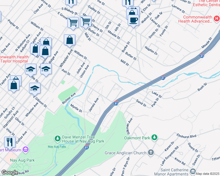 map of restaurants, bars, coffee shops, grocery stores, and more near 1028 Luke Avenue in Scranton