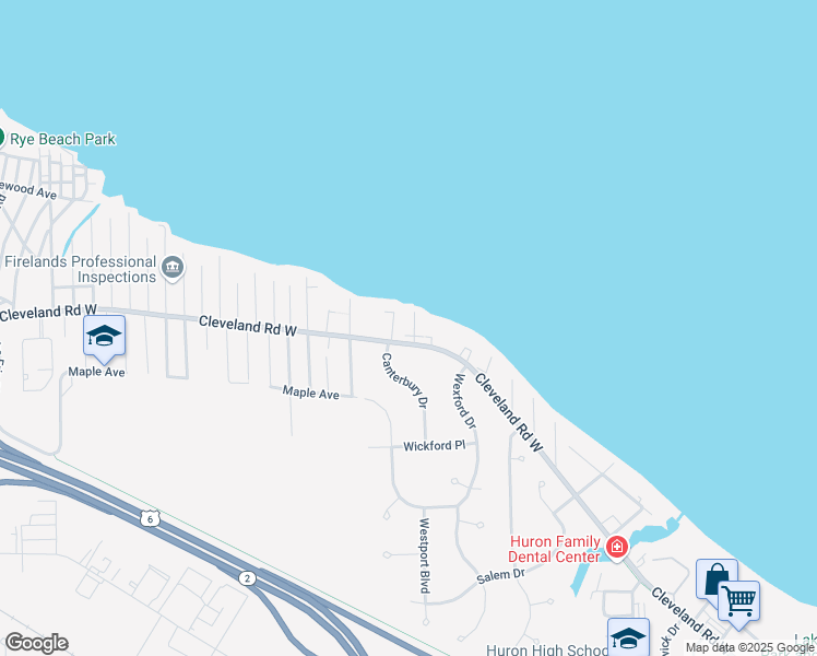 map of restaurants, bars, coffee shops, grocery stores, and more near 1325 Cleveland Road West in Huron