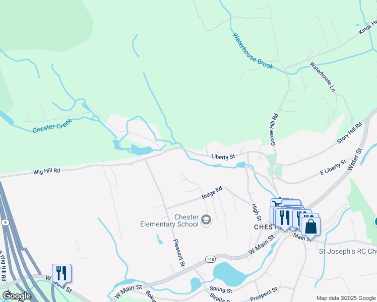 map of restaurants, bars, coffee shops, grocery stores, and more near 43 Liberty Street in Chester