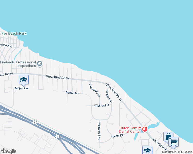 map of restaurants, bars, coffee shops, grocery stores, and more near 1325 Cleveland Road West in Huron
