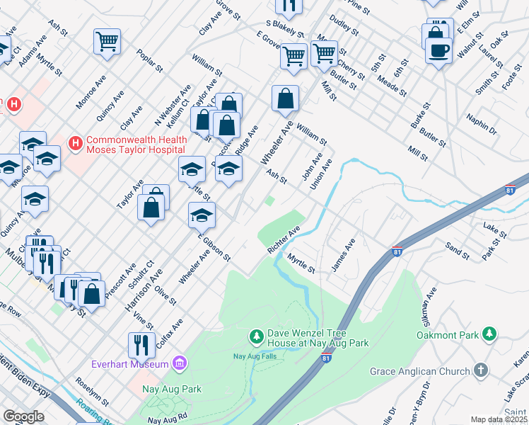 map of restaurants, bars, coffee shops, grocery stores, and more near 938 Paul Ave in Scranton