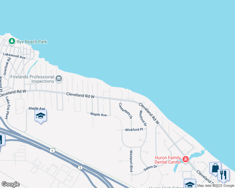 map of restaurants, bars, coffee shops, grocery stores, and more near 1324 Cleveland Road West in Huron