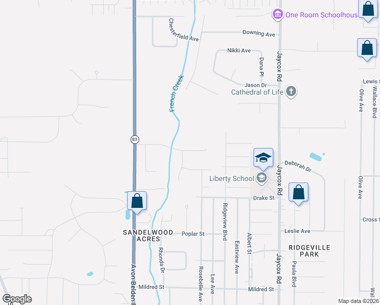 map of restaurants, bars, coffee shops, grocery stores, and more near 5844 Rosebelle Avenue in North Ridgeville