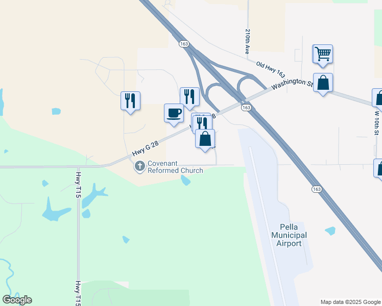 map of restaurants, bars, coffee shops, grocery stores, and more near 2602 Fifield Road in Pella