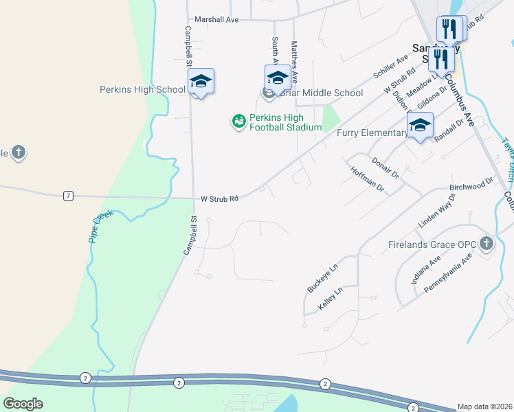 map of restaurants, bars, coffee shops, grocery stores, and more near 1003 Windamere Lane in Sandusky