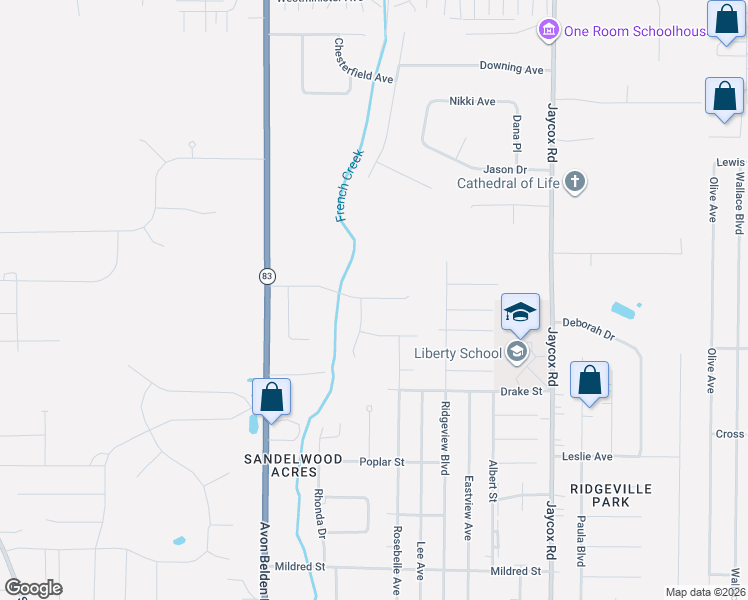 map of restaurants, bars, coffee shops, grocery stores, and more near 5844 Rosebelle Avenue in North Ridgeville