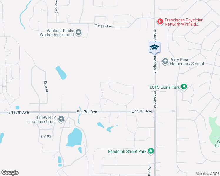 map of restaurants, bars, coffee shops, grocery stores, and more near 11964 East 116th Avenue in Winfield