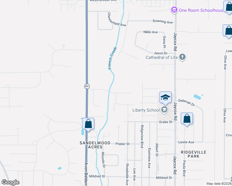 map of restaurants, bars, coffee shops, grocery stores, and more near 5844 Rosebelle Avenue in North Ridgeville