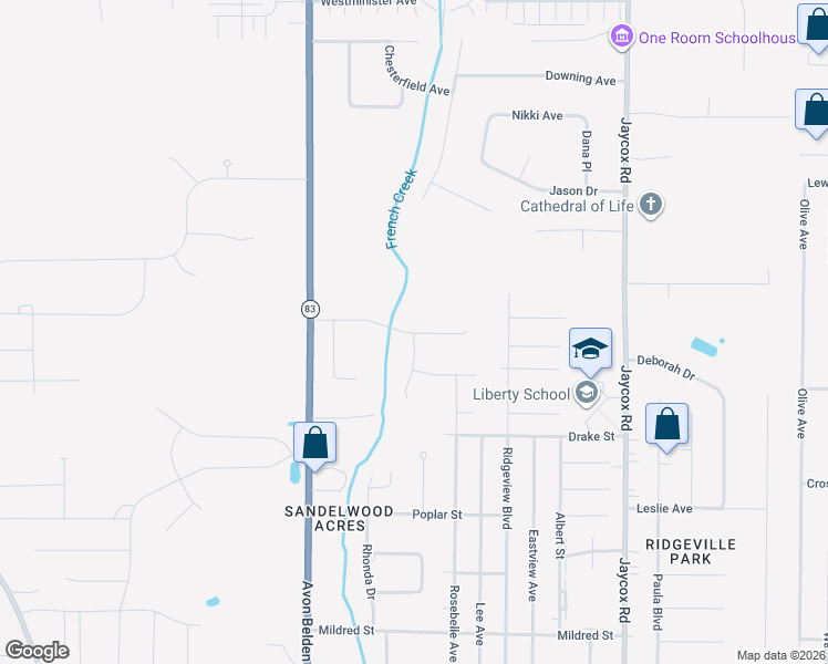map of restaurants, bars, coffee shops, grocery stores, and more near 5520 Ridgeview Boulevard in North Ridgeville
