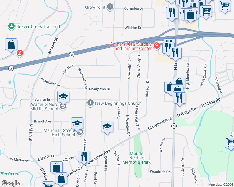 map of restaurants, bars, coffee shops, grocery stores, and more near 811 Shadylawn Drive in Amherst
