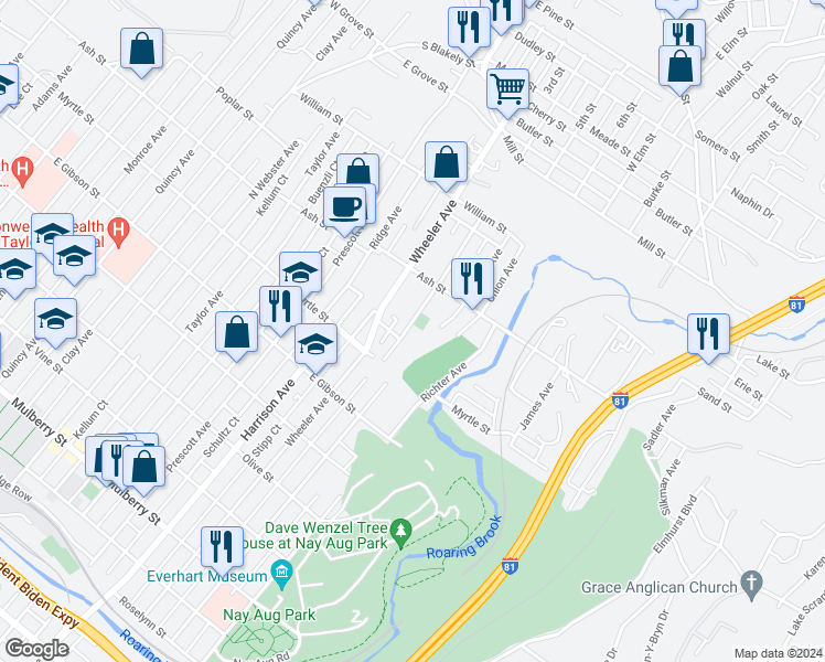 map of restaurants, bars, coffee shops, grocery stores, and more near 940 Paul Avenue in Scranton