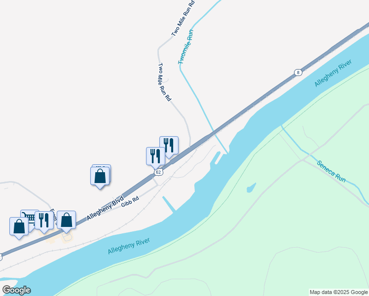 map of restaurants, bars, coffee shops, grocery stores, and more near 853 Allegheny Boulevard in Franklin