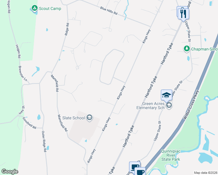 map of restaurants, bars, coffee shops, grocery stores, and more near 126 Highland Park Road in North Haven