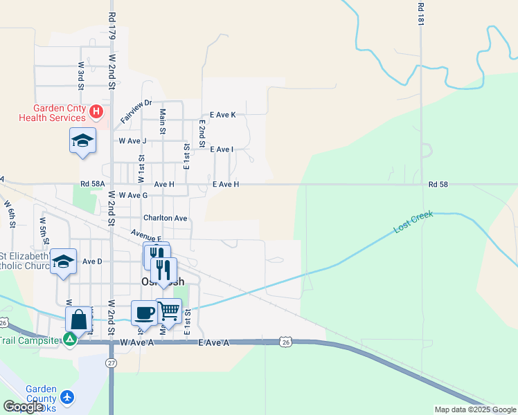 map of restaurants, bars, coffee shops, grocery stores, and more near 402 East Avenue H in Oshkosh