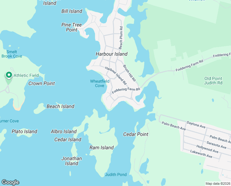 map of restaurants, bars, coffee shops, grocery stores, and more near 261 Foddering Farm Road in Narragansett