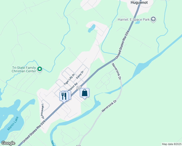 map of restaurants, bars, coffee shops, grocery stores, and more near 68 Airport Road in Huguenot