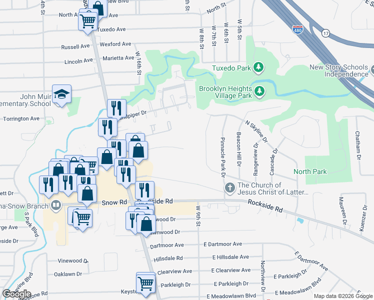 map of restaurants, bars, coffee shops, grocery stores, and more near 5640 West Long Ridge Drive in Seven Hills