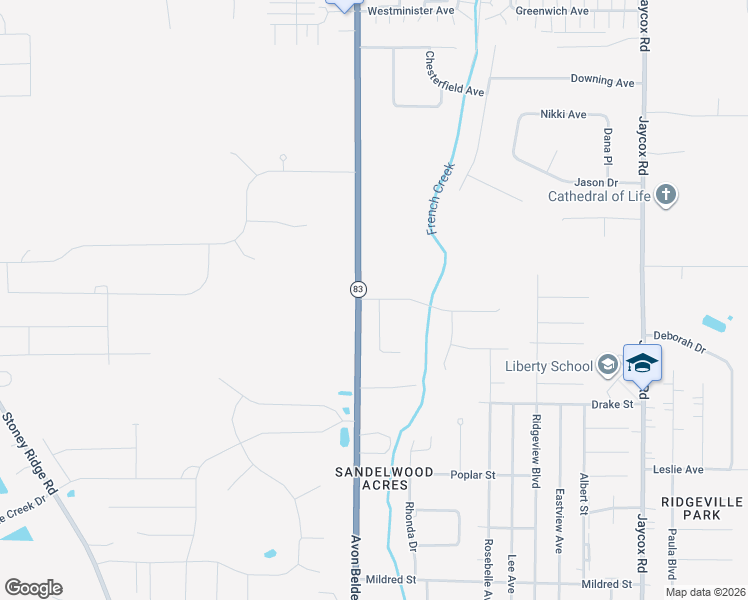map of restaurants, bars, coffee shops, grocery stores, and more near 5499 Avon Belden Road in North Ridgeville