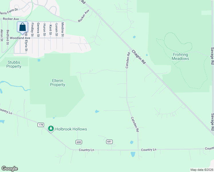 map of restaurants, bars, coffee shops, grocery stores, and more near 16940 Catsden Road in Chagrin Falls