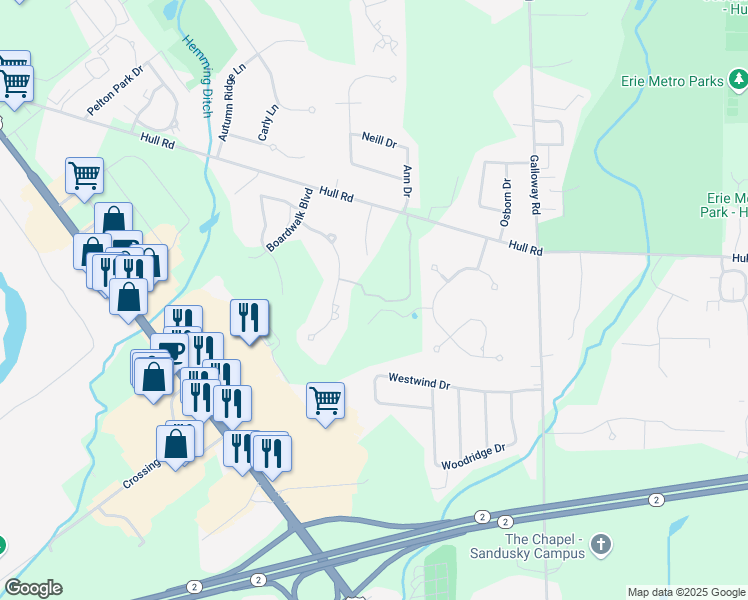 map of restaurants, bars, coffee shops, grocery stores, and more near 2201 Patrick Drive in Sandusky
