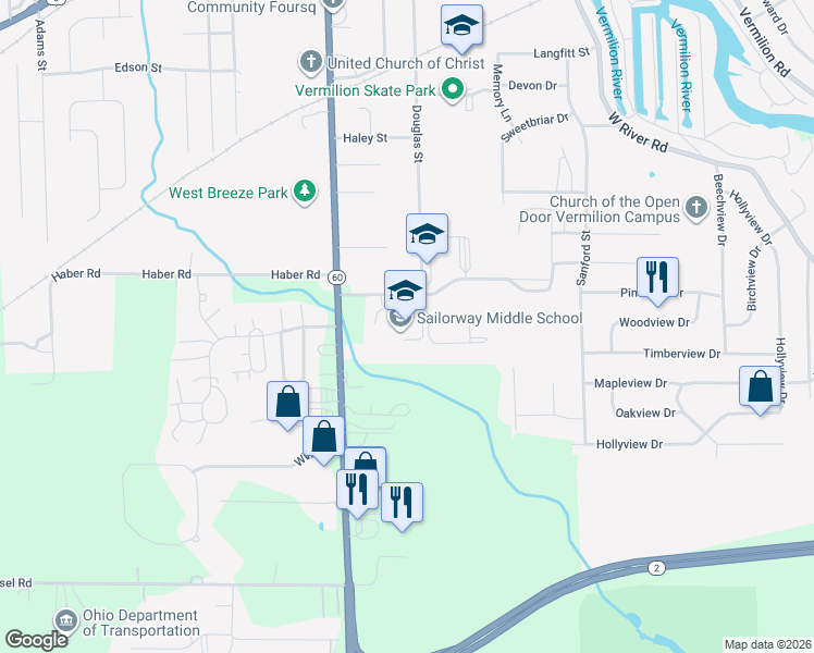 map of restaurants, bars, coffee shops, grocery stores, and more near 5355 Sailorway Drive in Vermilion