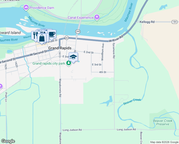 map of restaurants, bars, coffee shops, grocery stores, and more near 17561 South Pansy Lane in Grand Rapids