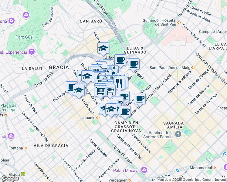 map of restaurants, bars, coffee shops, grocery stores, and more near 13 Carrer Taxdirt in Barcelona