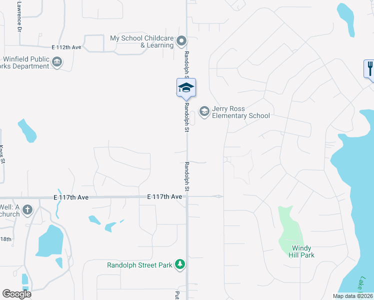 map of restaurants, bars, coffee shops, grocery stores, and more near Randolph Street in Winfield