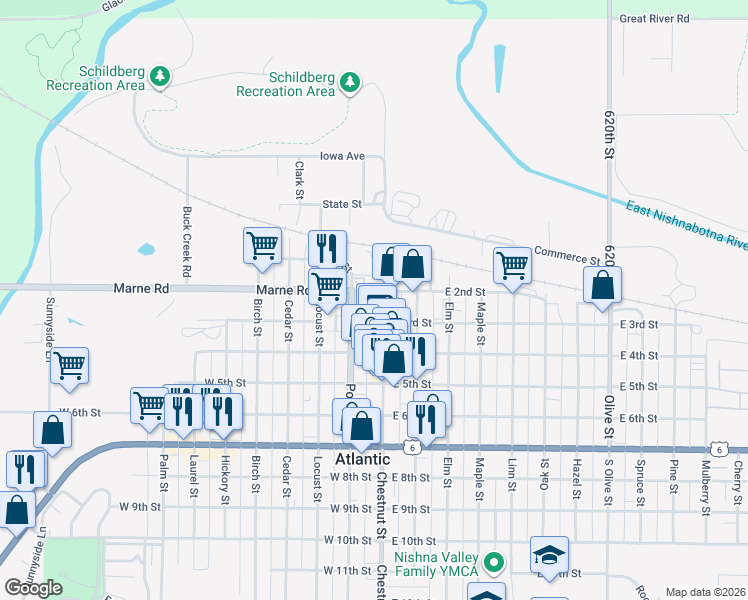 map of restaurants, bars, coffee shops, grocery stores, and more near 202 Chestnut Street in Atlantic