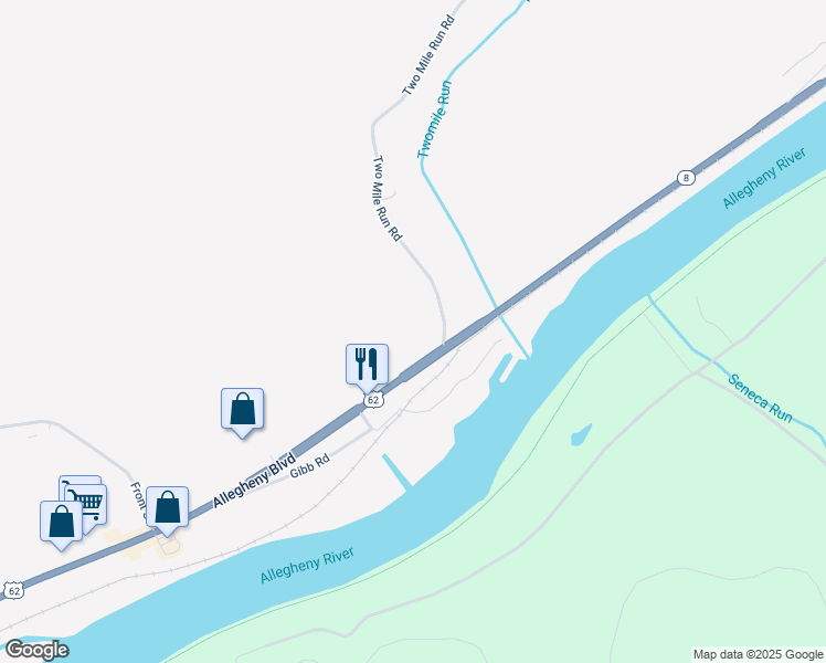 map of restaurants, bars, coffee shops, grocery stores, and more near 853 Allegheny Boulevard in Franklin