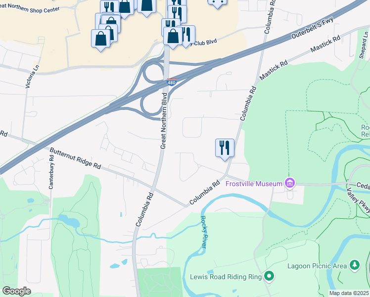 map of restaurants, bars, coffee shops, grocery stores, and more near 25159 Sunset Oval in North Olmsted