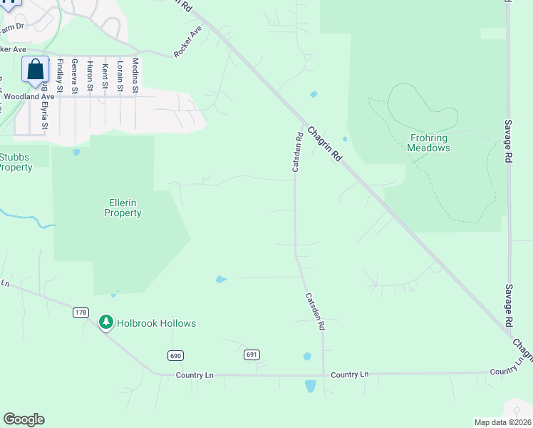 map of restaurants, bars, coffee shops, grocery stores, and more near 16940 Catsden Road in Chagrin Falls