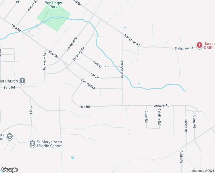 map of restaurants, bars, coffee shops, grocery stores, and more near 961 Vine Road in Saint Marys