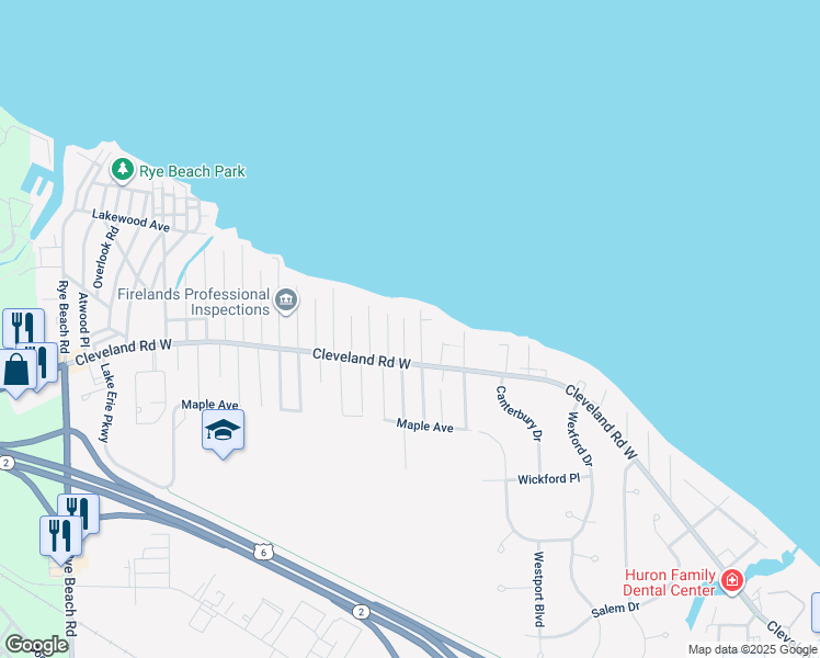 map of restaurants, bars, coffee shops, grocery stores, and more near 210 Lima Avenue in Huron