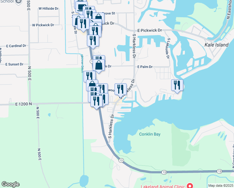 map of restaurants, bars, coffee shops, grocery stores, and more near 303 East Lynwood Drive in Syracuse