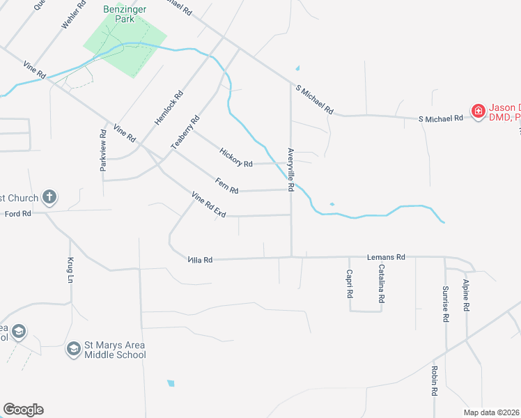 map of restaurants, bars, coffee shops, grocery stores, and more near 961 Vine Road in St. Marys