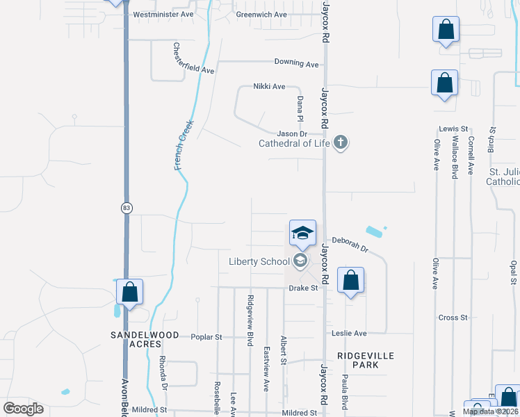 map of restaurants, bars, coffee shops, grocery stores, and more near 5562 Ridgeview Boulevard in North Ridgeville