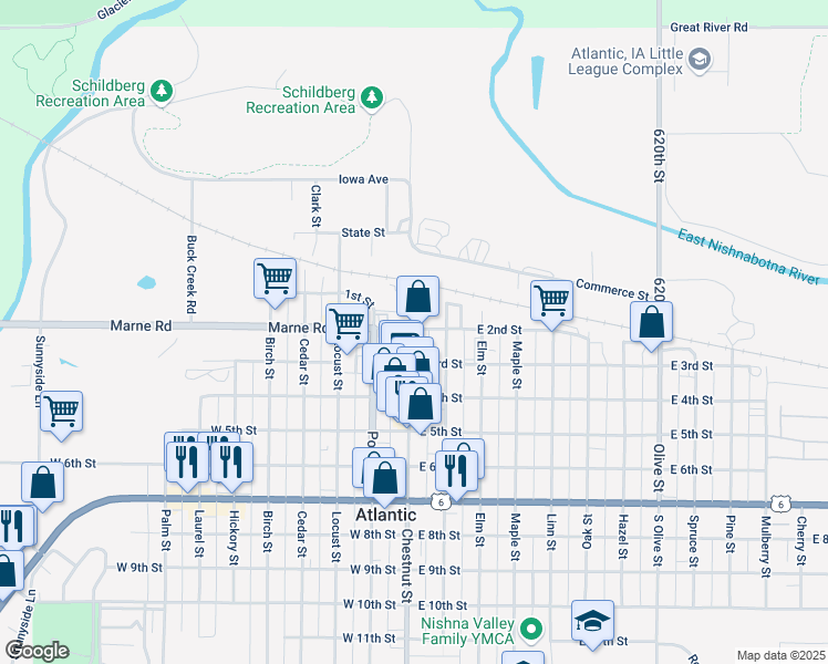map of restaurants, bars, coffee shops, grocery stores, and more near 202 Chestnut Street in Atlantic