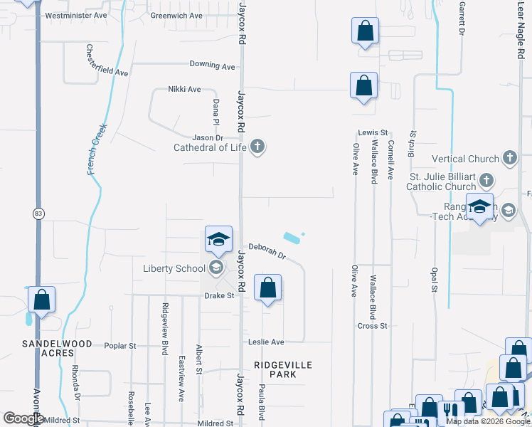 map of restaurants, bars, coffee shops, grocery stores, and more near 5528 Robert Court in North Ridgeville