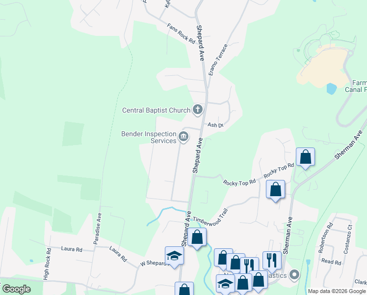 map of restaurants, bars, coffee shops, grocery stores, and more near 121 Bender Road in Hamden