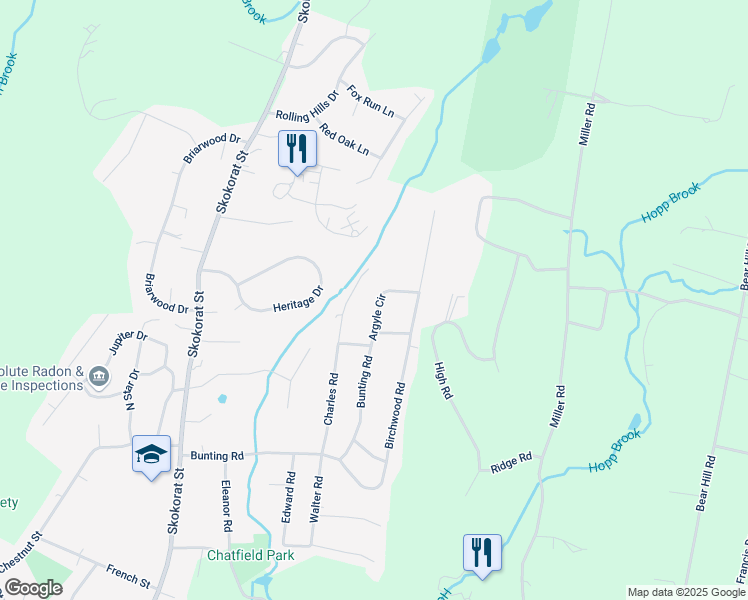 map of restaurants, bars, coffee shops, grocery stores, and more near 15 Argyle Circle in Seymour