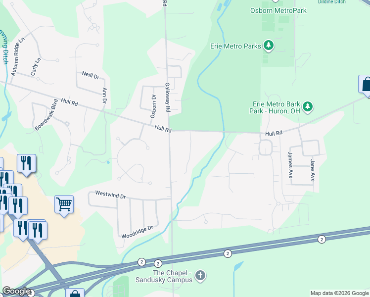 map of restaurants, bars, coffee shops, grocery stores, and more near 3817 Autumn Dr in Huron
