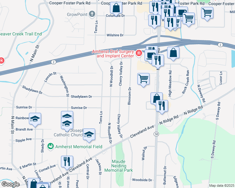 map of restaurants, bars, coffee shops, grocery stores, and more near 612 Cherry Valley Drive in Amherst