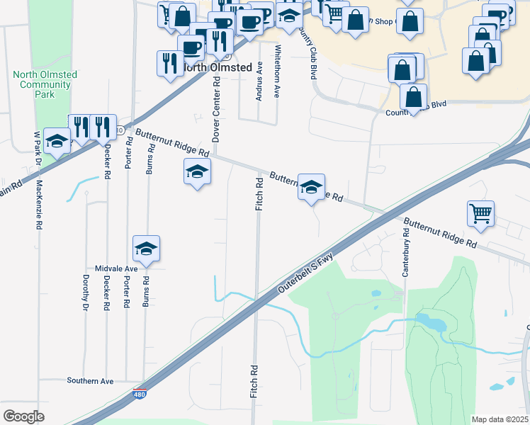 map of restaurants, bars, coffee shops, grocery stores, and more near 5559 Fitch Road in North Olmsted