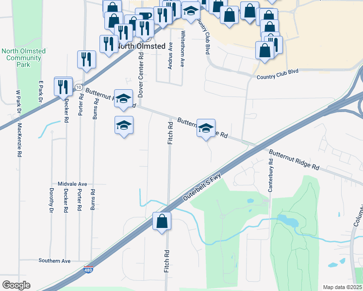 map of restaurants, bars, coffee shops, grocery stores, and more near 5559 Fitch Road in North Olmsted